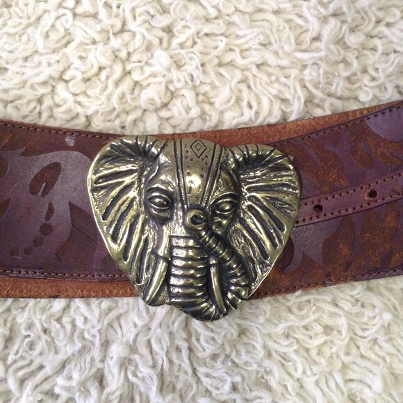 Anthropologie S Leather Belt Elephant Buckle Bohemian Chic Y2K Whimsigoth Charm - Picture 2 of 7